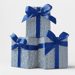 Papier Cadeau Motif grec bleu marine et blanc