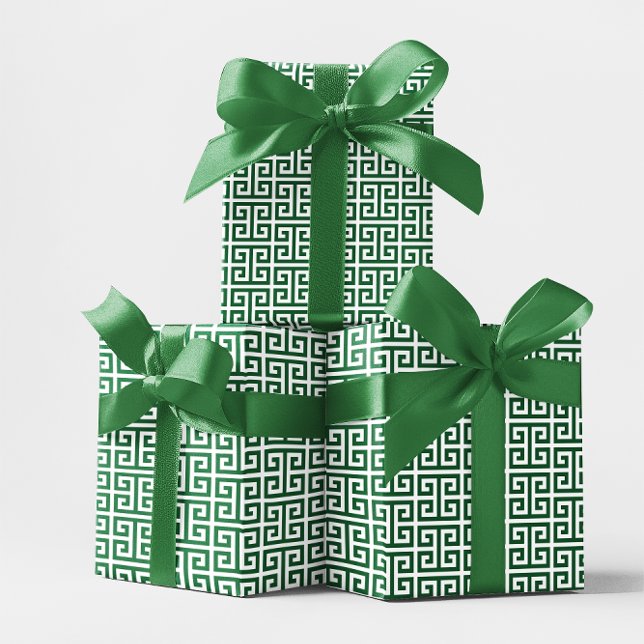 Papier Cadeau Motif grec clé Forest Green et blanc (Forest Green and White Greek Key Pattern Wrapping Paper)