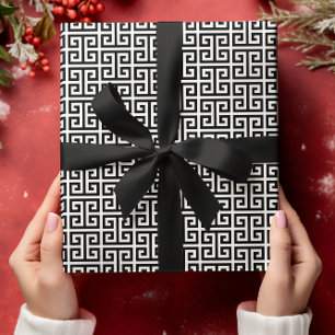 Papier Cadeau Motif grec clé noir et blanc