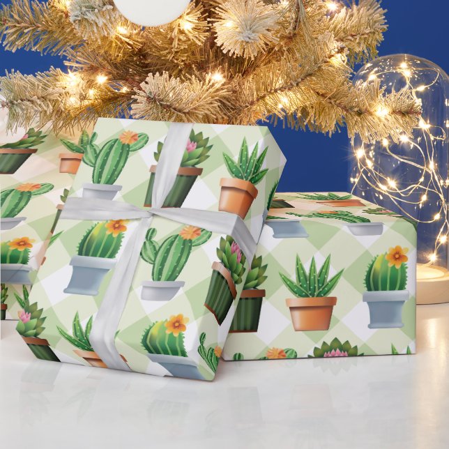 Papier Cadeau Motif Green En vichy Cactus (Vacances)