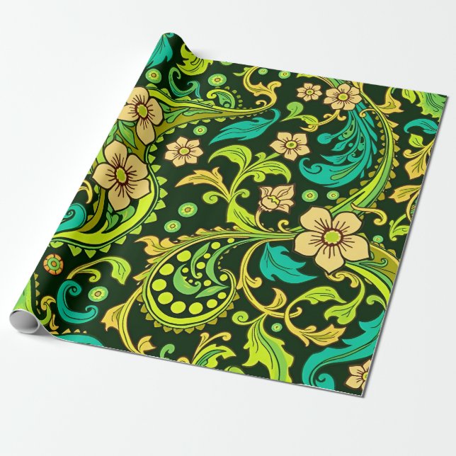 Papier Cadeau Motif Green Paisley (Déroulé)