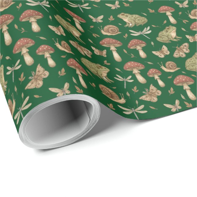 Papier Cadeau Motif Grenouille Escargot Dragonfly Champignon Gob (Coin rond)