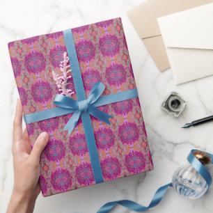 Papier Cadeau Motif Groovy Abstrait Magenta Rose et Rouge Bleu