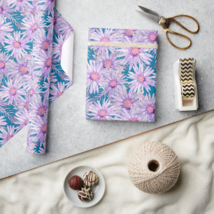 Papier Cadeau Motif Groovy Rétro Marguerite Violette