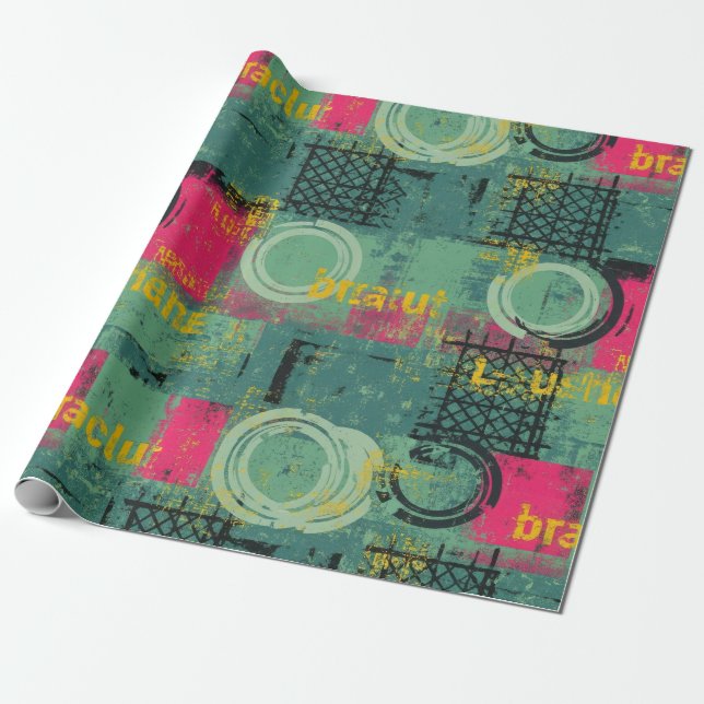 Papier Cadeau Motif Grunge Abstrait avec Formes Géométriques (Déroulé)