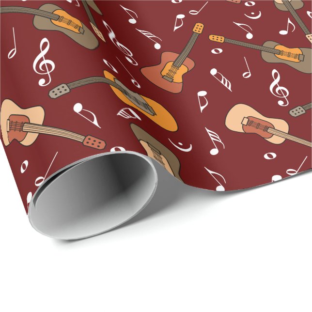 Papier Cadeau Motif Guitare Music Notes (Coin rond)