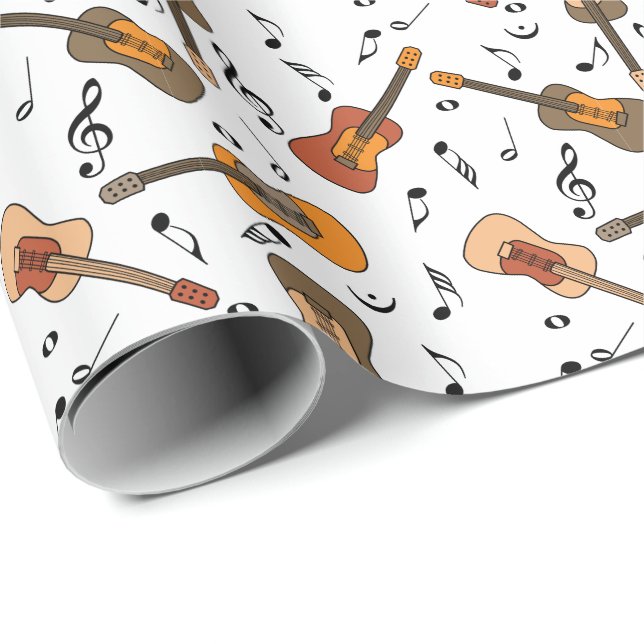 Papier Cadeau Motif Guitare Music Notes (Coin rond)
