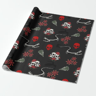 Papier Cadeau Motif Halloween Crânes et Roses Gothiques