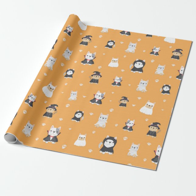 Papier Cadeau Motif Halloween de Pug mignons (Déroulé)
