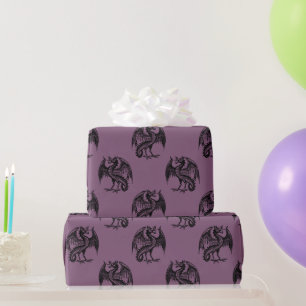 Papier Cadeau Motif Halloween Dragons Violets et Noirs