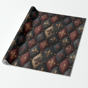 Papier Cadeau Motif Harlequin Fleur-de-Lis Médiéval Touffeté (2)