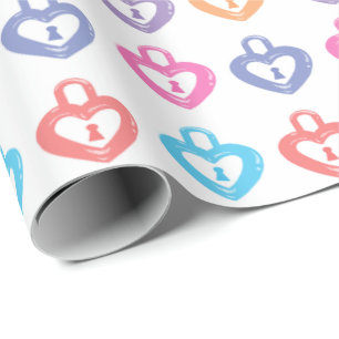 Papier Cadeau Motif Heart Lock Pastel