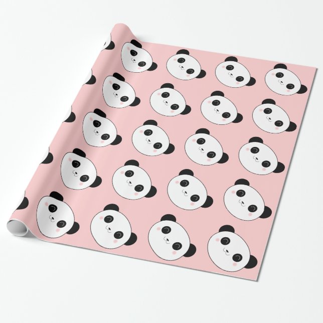 Papier Cadeau Motif heureux de visage de panda (Déroulé)
