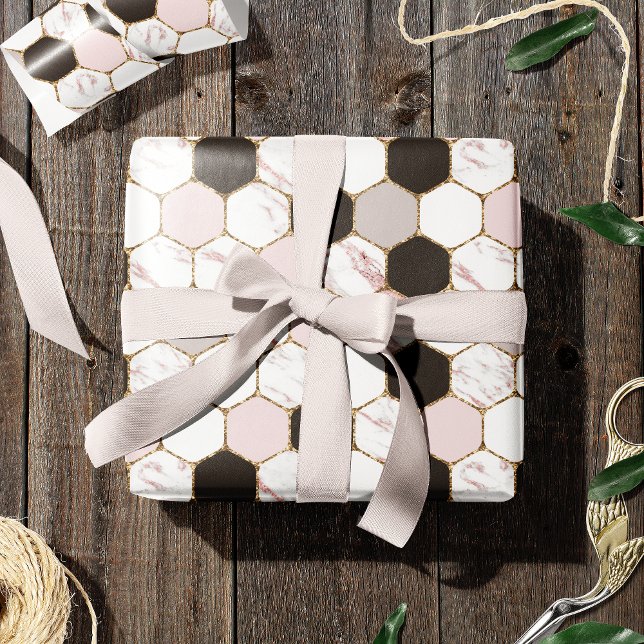 Papier Cadeau Motif Hexagon de marbre géométrique moderne (Créateur téléchargé)
