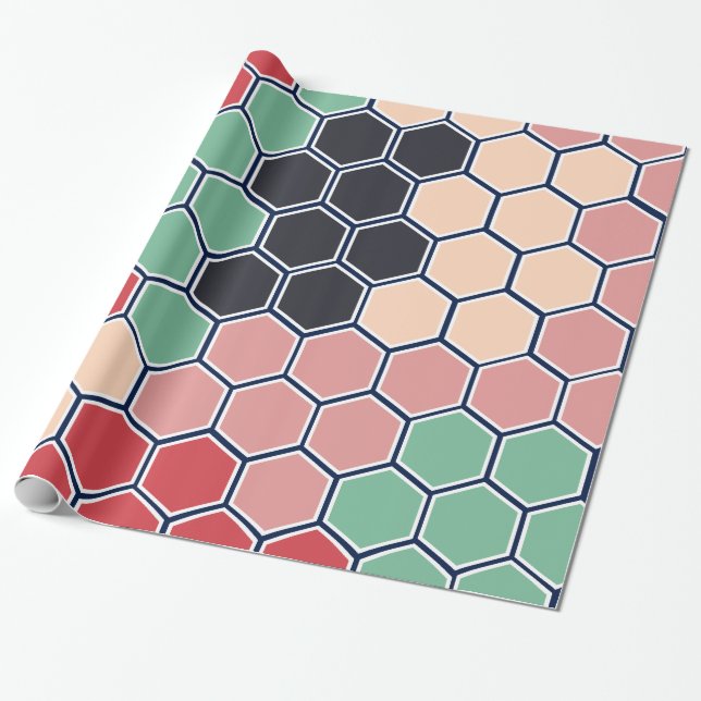 Papier Cadeau Motif Hexagons moderne coloré (Déroulé)