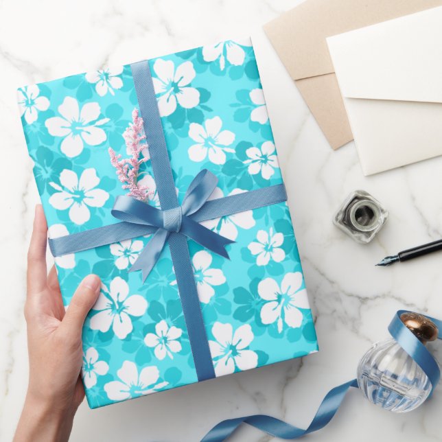 Papier Cadeau Motif Hibiscus bleu tropical (Cadeaux)