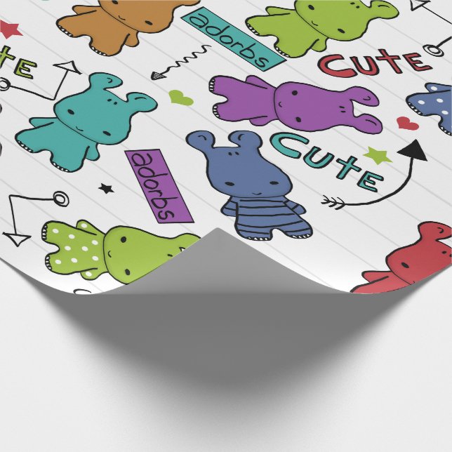 Papier Cadeau Motif hippo de dessin coloré (Coin)