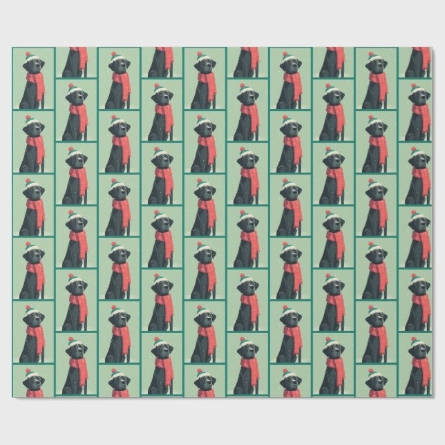 Papier Cadeau Motif Hiver Black Lab (Plat)