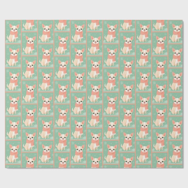 Papier Cadeau Motif Hiver Chihuahua (Plat)