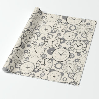 Papier cadeau motif horloge et engrenages vintage