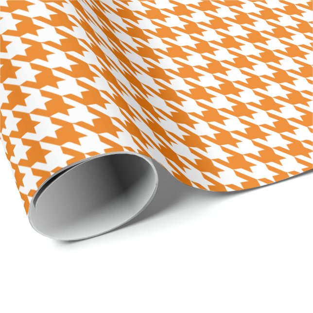 Papier Cadeau Motif Houndstooth Classique Orange et Blanc  (Coin rond)