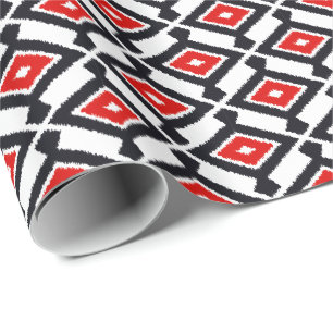 Papier Cadeau Motif Ikat - Rouge foncé, noir et blanc