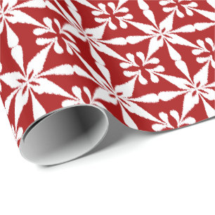 Papier Cadeau Motif Ikat Star - Rouge foncé et blanc