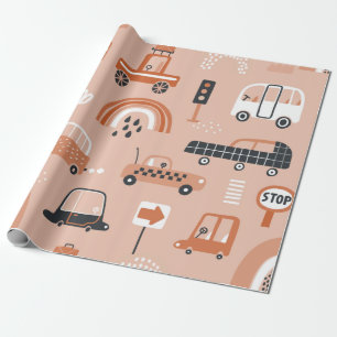 Papier Cadeau Motif impeccable avec des voitures de jouets. Cart