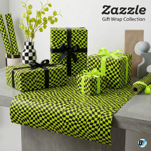 Papier Cadeau Motif imprimé à carreaux déformés vert citron et n