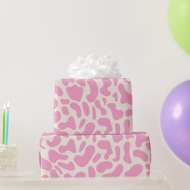 Papier Cadeau Motif imprimé vache abstrait rose chaud  (Cadeaux de fête)