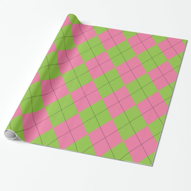 Papier Cadeau Motif Jacquard rose et vert (Déroulé)