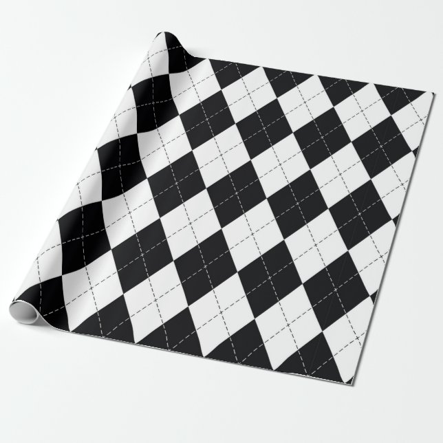 Papier Cadeau Motif Jacquard sans couture en noir et blanc. Géom (Déroulé)