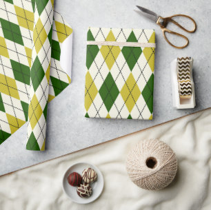 Papier Cadeau Motif Jacquard vert et jaune