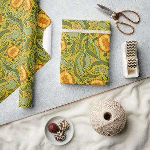 Papier Cadeau Motif jaune inspiré de la nature Tortues et feuill