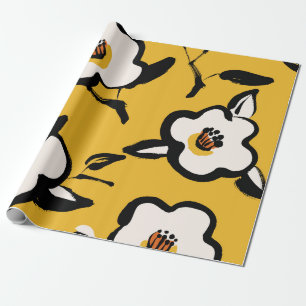 Papier Cadeau Motif jaune Vintage floral avec main mince dr