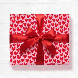 Papier Cadeau Motif joli cœur d'amour Rose Rouge Saint-Valentin