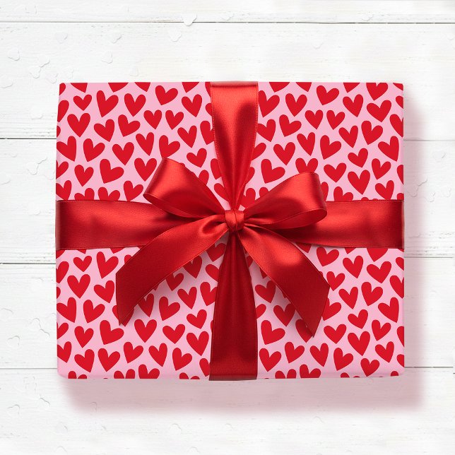 Papier Cadeau Motif joli cœur d'amour Rose Rouge Saint-Valentin (Créateur téléchargé)