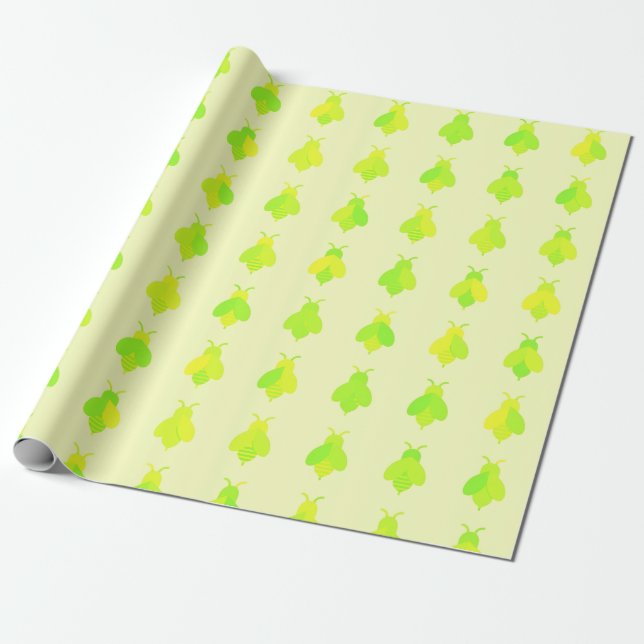 Papier Cadeau Motif joli d'abeille verte (Déroulé)