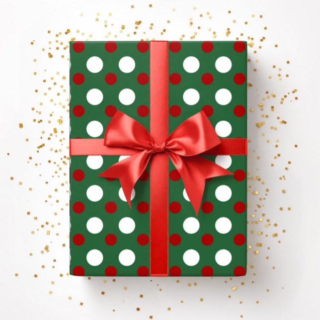 Papier Cadeau Motif jolis points noirs vert rouge de Noël  (Cute Christmas Green Red Polka Dots Pattern Wrapping Paper)