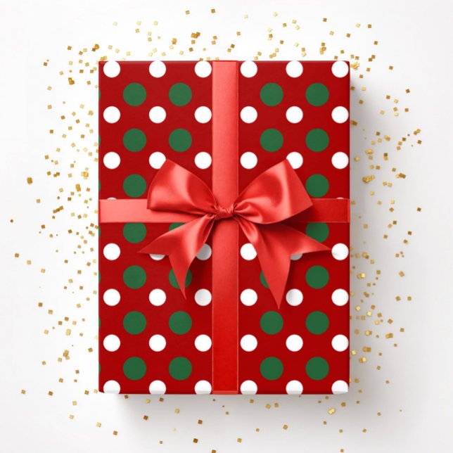 Papier Cadeau Motif jolis points rouges et verts de Noël (Cute Christmas Red Green Polka Dots Pattern Wrapping Paper)