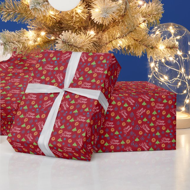 Papier Cadeau Motif Joyeuses Fêtes Rouge Noël (Vacances)