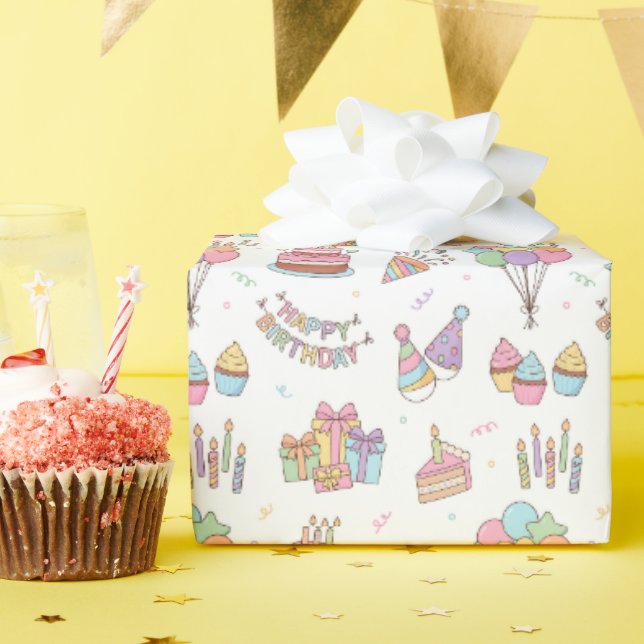 Papier Cadeau Motif Joyeux Anniversaire Mignon (Fête d'anniversaire)