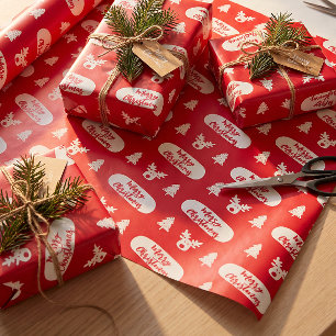 Papier cadeau motif Joyeux Noël Rouge Blanc