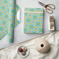 Motif kaléidoscope géométrique lumineux bleu vert