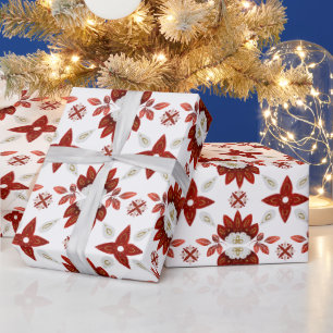 Papier Cadeau Motif kaléidoscope scandinave rouge et or