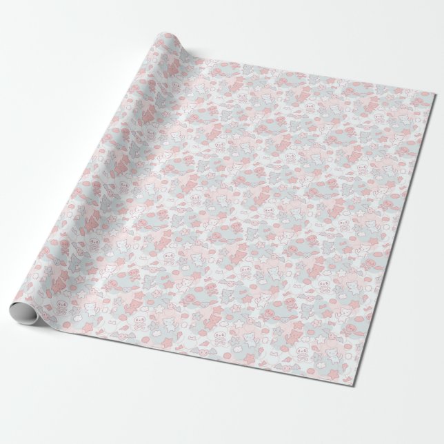 Papier Cadeau motif kawaii avec doodle (Déroulé)