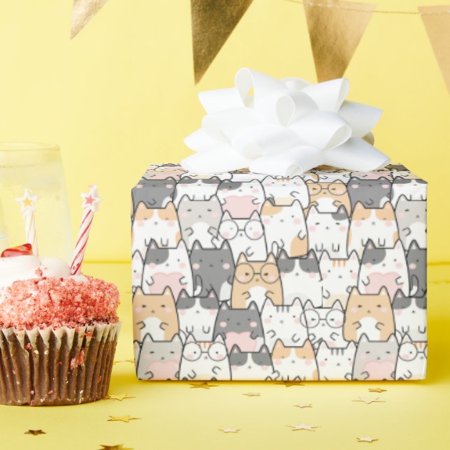 Papier Cadeau Motif Kawaii Cute Cats (Fête d'anniversaire)