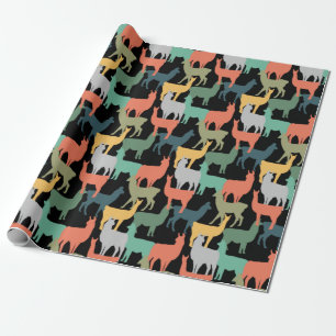 Papier Cadeau Motif lama de style rétro vintage alpin rose