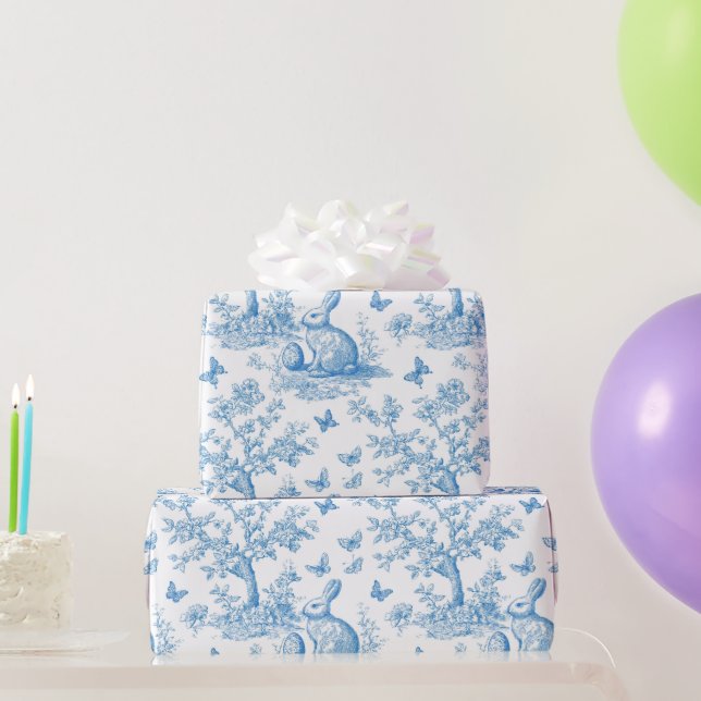 Papier Cadeau motif-lapin-de-Pâques-toile-de-jouy (Cadeaux de fête)