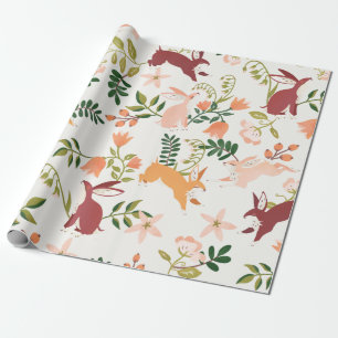 Papier Cadeau Motif lapin mignon, jouant et coloré